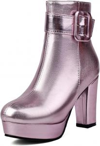 Женские ботильоны на массивной платформе и высоком каблуке с круглым носком, пряжкой и застежкой-молнией, зимние элегантные короткие ботинки JOEUSTY, Purple-Velvet Lined