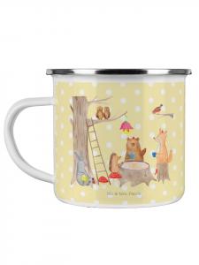 Эмалированная кружка для кемпинга с изображением лесных животных и пикника со сп... пастельно-желтого цвета Mr. & Mrs. Panda