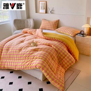 Yalu Одеяло из соевого волокна 200х230 см, 2,5 кг, класс А, зимнее, теплое, гипоаллергенное, клетка желто-розовая