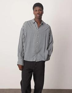 Объемная рубашка оверсайз с мешковатыми рукавами в сине-зеленую полоску ASOS DESIGN