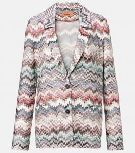 Однобортный пиджак с зигзагообразным узором Missoni, Multicolor White, Blue, Brown
