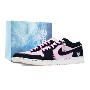 Jordan Кроссовки баскетбольные Unisex Black Pink низкие Air 1 Berry Pink с амортизацией Cheese, износостойкие винтажные