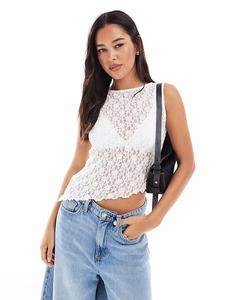 Топ без рукавов с асимметричным подолом из кружева ASOS DESIGN цвета слоновой кости