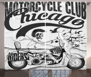 Шторы из ткани "Chicago Rustic" от ABAKUHAUS, дизайн "Crazy Skeleton Rider", универсальные ленточные шторы для гостиной с петлями и крючками, 280 x 225 см, темно-серый с белым Abakuhaus