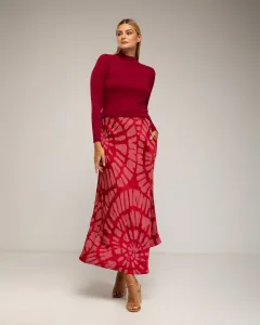 Юбка миди из шелка с геометрическим принтом и карманами Tantra, красный