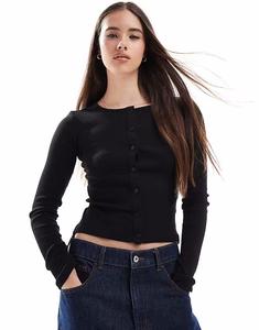 Приталенный топ Brave Soul на пуговицах с длинными рукавами черного цвета