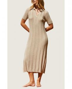 Женское трикотажное платье-поло Edie в рубчик CRESCENT, Light/pastel brown + taupe