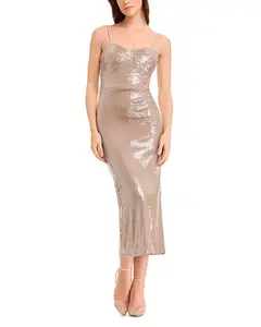 Платье миди Vada, расшитое пайетками Dress The Population, бежевый