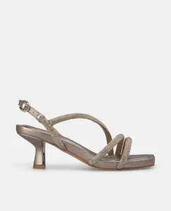 Женские мини-сандалии на каблуке с ремешками, украшенными стразами, и пряжкой Alma en Pena, золотой