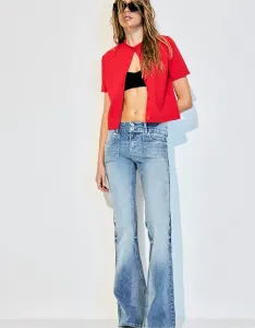 Джинсы с низкой талией Stradivarius Petite из денима среднего синего цвета с прирезным карманом