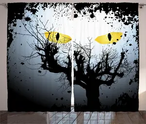 Штора ABAKUHAUS Horror House в деревенском стиле, с пугающими глазами охотника, универсальная, с петлями и крючками, для гостиной, 280 x 245 см, желто-черная Abakuhaus