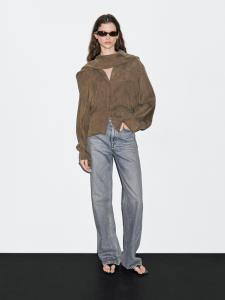 Рубашка с галстуком на шее Massimo Dutti, коричневый