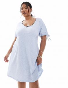 Мини-платье New Look Curve с цветочным принтом и складками синего цвета New Look Plus