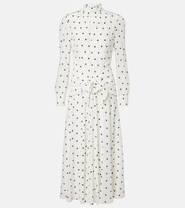 Шелковое платье миди в горошек Alessandra Rich, White-Navy Blue