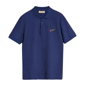 Burberry Мужские рубашки-поло синего цвета, с воротником-стойкой, прямого кроя
