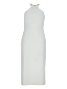 Платье с круглым вырезом и металлической отделкой Elisabetta Franchi, белый