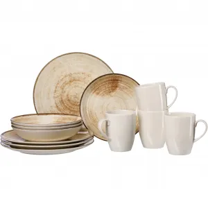 Комбинированный сервиз Ritzenhoff & Breker «Набор посуды, сиенский сервиз», (набор, 12 предметов, 4 тарелки (Ø 25,5 см), 4 миски (Ø 20 см), 4 кофейные кружки (Ø 8 см), керамическая цифровая печать, 12 долей , для 4 человек, коричневый