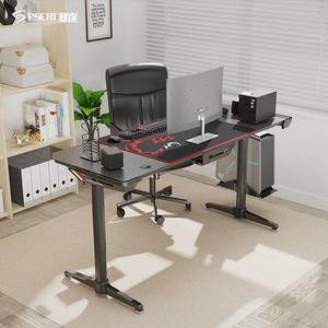 Компьютерный стол PSEAT, игровой, эргономичный, I-образные круглые ножки, 1.5 м, черный (Cable Armor)