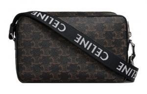 Celine Сумка для фотоаппарата Triomphe из коровьей кожи, наплечная сумка, сумка через плечо, мужская, средний размер, черная