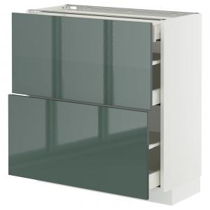 Тумба под шкаф с 2 фасадами/3 ящиками, белая/темно-серо-зеленая глянцевая краска Kallarp, 80x37 см IKEA Metod / Maximera