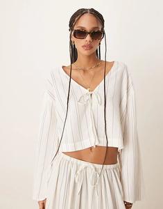 Пляжная рубашка ASOS DESIGN Belle с завязкой спереди и льном в тонкую однотонную полоску