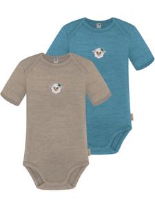 Normani Outdoor Sports Комплект из 2 детских боди с коротким рукавом из мериносовой шерсти, цвет Тауранга, бежевый/синий