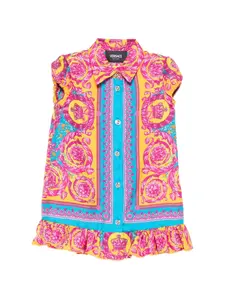 Платье с оборками и принтом Versace Kids, желтый