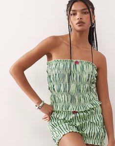 COLLUSION присборенный топ-бандо в зеленую полоску