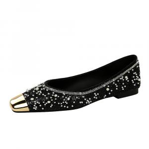 Женские повседневные туфли цвета абрикос QITUMAUL, Black[Heel Height 1Cm]