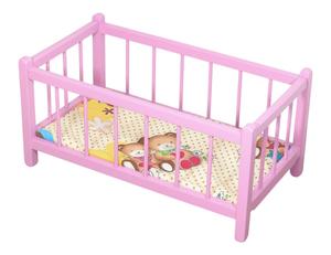 Деревянная кукольная кроватка с РОЗОВЫМ матрасом, игрушка для детей. PEEWIT