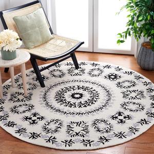 Ковер SAFAVIEH, 183 x 183 см, Empire Collection, круглый, Ivory & Black, ручной работы медальон из шерсти, идеален для помещений с высокой проходимостью в гостиной, спальне (EM826A)