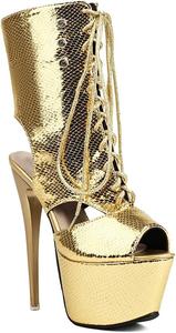 Женские ботильоны высокого качества, каблук 16,5 см, стиль моды, панк, готика, боковая молния, для вечеринок и клубов, подходят для длины стопы от 22,5 см до 28 см, большой размер EU35-EU46 / US5-US13 LYYSKY, Gold(Q3)