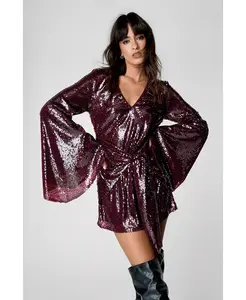 Женское мини-платье с расклешенными рукавами и завязкой спереди Nasty Gal, красный