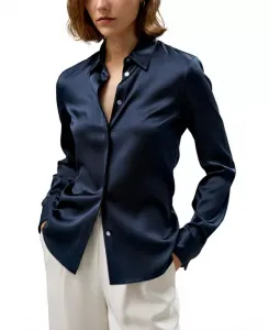 Элегантная шелковая рубашка с силуэтом Lilysilk, синий