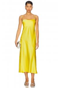 Сатиновое платье на бретельках с асимметричным кроем Susana Monaco, lemon