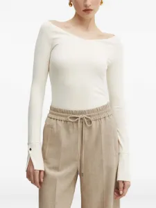 Топ с лодочным вырезом и манжетами на пуговицах BOSS, нейтральный