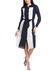 T Tahari Кружевное платье-рубашка, синий