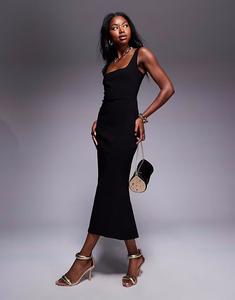 Платье миди Vesper bengaline без рукавов с квадратным вырезом и складками, черного цвета