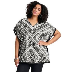 Женский пончо с кружевной отделкой plus size Avenue, Black Scarf Print