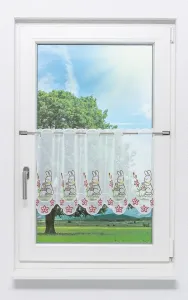 Штора для кафе с узором из кружева Плауэн - Пасхальный кролик (Ш x В) 114,80 см * 40 см, красная/многоцветная Plauener Spitze