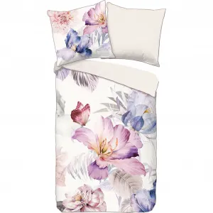 Двустороннее постельное белье Descanso "Каен", хлопок, сатин, 135х200, окантовка, молния, двусторонняя, цветы, натуральный, цвет sand