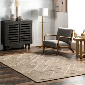 Ковер Kassy Modern Geometric Wool Area Rug nuLOOM, 122x183 см, бежевый