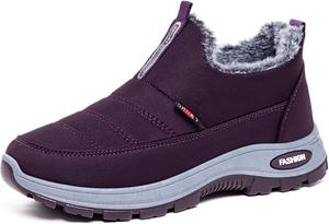 Женские зимние сапоги на снег с теплой подкладкой из меха, слипоны на щиколотку, уютные водонепроницаемые обувь для прогулок на улице в холодную погоду, повседневные ботинки с мягкой хлопковой подкладкой Qacksv, Purple