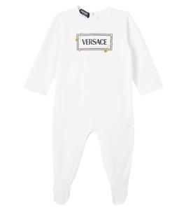 Детский боди из хлопкового джерси с логотипом Versace Kids, White + Black + Gold