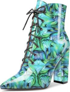 Женские ботильоны Aachcol, короткие ботинки с закрытым заостренным носком, на массивном высоком каблуке, лакированные, на шнуровке, каблук 4 дюйма, Multicolor G