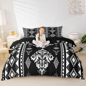 Erosebridal Богемский комплект постельного белья Aztec Black в стиле барокко с этническим принтом, полиэстер, Multi 25