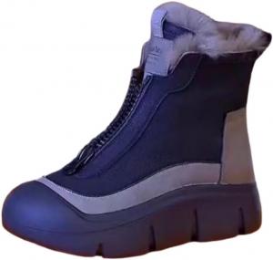 Женские зимние ботинки с толстой подошвой и бахромой с передней молнией - повседневные, теплые и удобные, с хлопковым дизайном HoaloX, Black