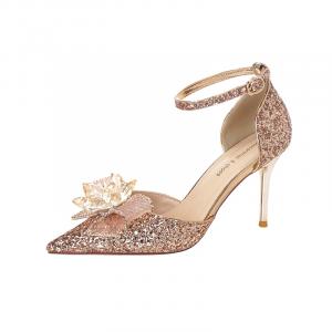 QITUMAUL Тонкие каблуки на шпильке женские шампань, цвет Champagne[Heel Height 8.5cm]