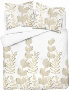 Постельное белье, хлопок-сатин, высшего качества 200x220 5477б Бежевый, листья Detexpol