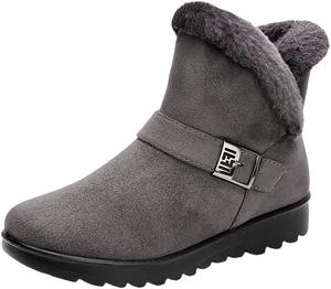 Женские зимние ботинки, снегоступы, утепленные мехом, уютные плюшевые хлопковые туфли, с нескользящей мягкой подошвой, изолированные ботинки для прогулок на холоде Qacksv, Grey